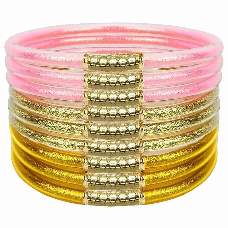 9pcs/set Glitter Jelly Bangles Bracelets Set for Women Shiny Buddhist Jonc Bracelet for Women