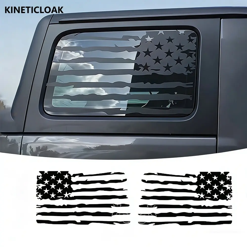 2pcs/Sheet American Flag Car Window Decal, Car Window Stickers, PVC Material Vehicle Body Sticker, Non-Peeling, Hardcore Off-Road Style SUV Window Decoration