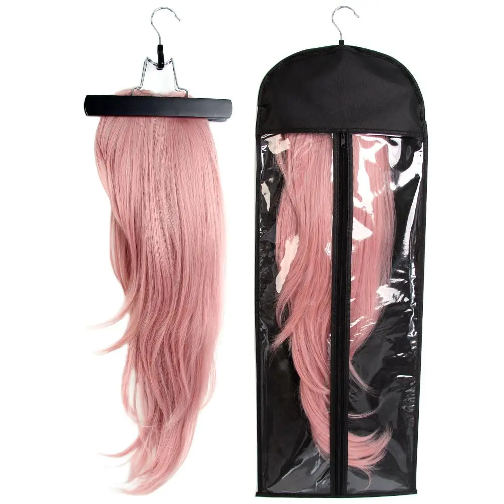 1 Pack Extra Long Hair Extension Holder Wig Storage Hanger, Black-A | 31.5 Inch Wig Bags Storage with Hanger Hair Extension Storage Ponytail  Storage Dust-proof  Portable Suit