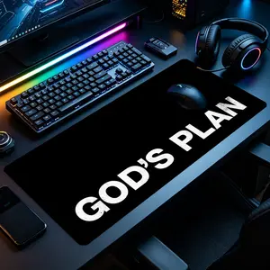 Vintage Distressed White GOD'S PLAN Letter Large Gaming Mouse Pad, Extended XXL Desk Mat with Stitched Edge & Non-Slip Rubber Base, Ideal for Gamers, Minimalist & Inspirational Quote Fans, Perfect for Gaming Rooms, Home Offices & Bedroom Desks