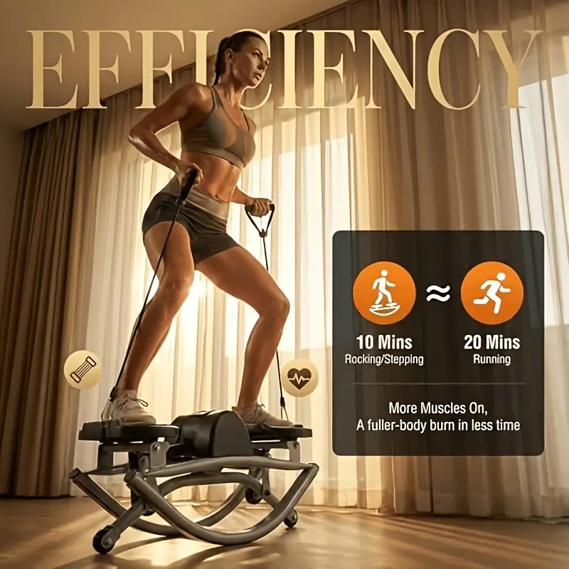 Silent U-Shaped Rocking Stepper for Home Use! Includes Free Resistance Bands And Mat! Features Left-Right Swinging for Toned Legs And a Lifted Backside, a Compact Fat-Burning Machine for In-Place Climbing, Perfect for Limited Spaces, Without Battery