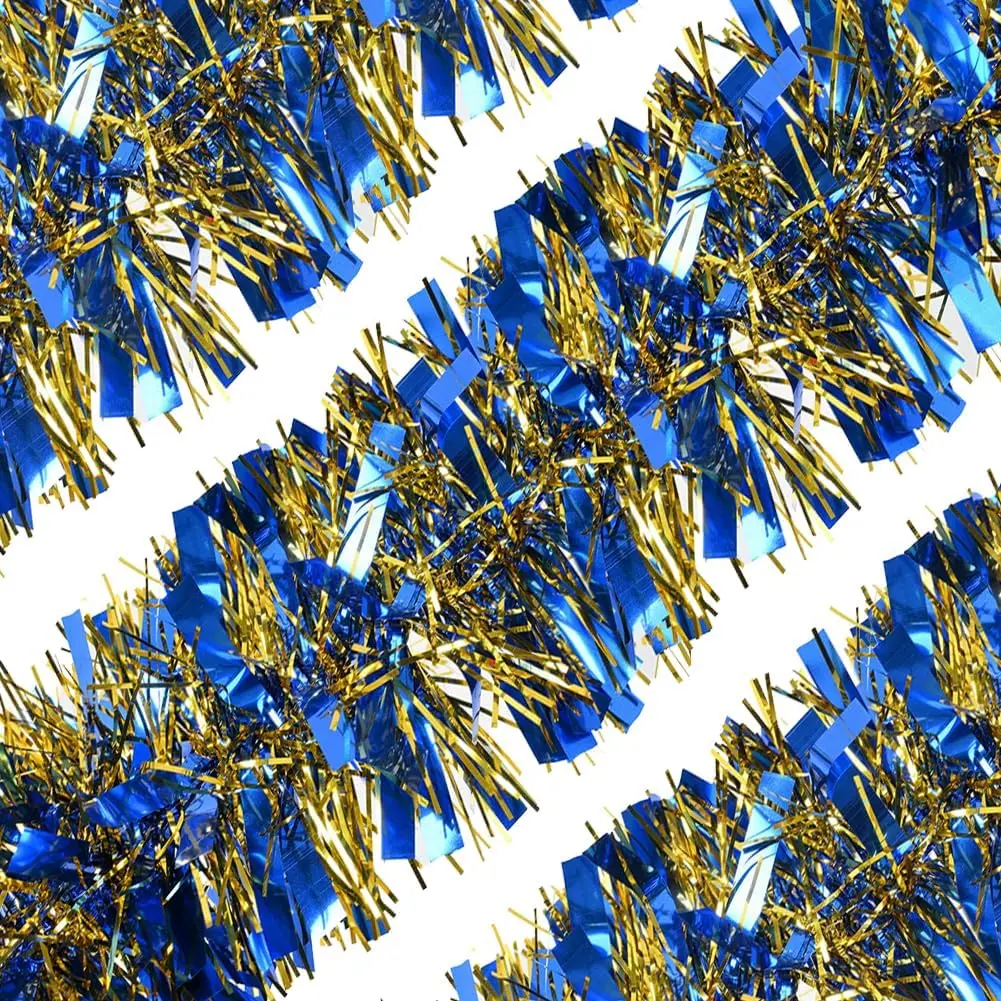 33Ft Christmas Tinsel Garland Xmas Tree Decorations Shiny Thick Metallic Twist Garland Ceiling  Decor for Xmas  Year Birthday Party Indoor Outdoor Supplies-Blue &