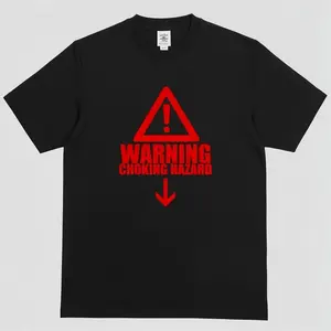 Classic Fit Graphic Tee with "Warning Choking Hazard" Print - Unisex Heavy Cotton Casual Short Sleeve Top