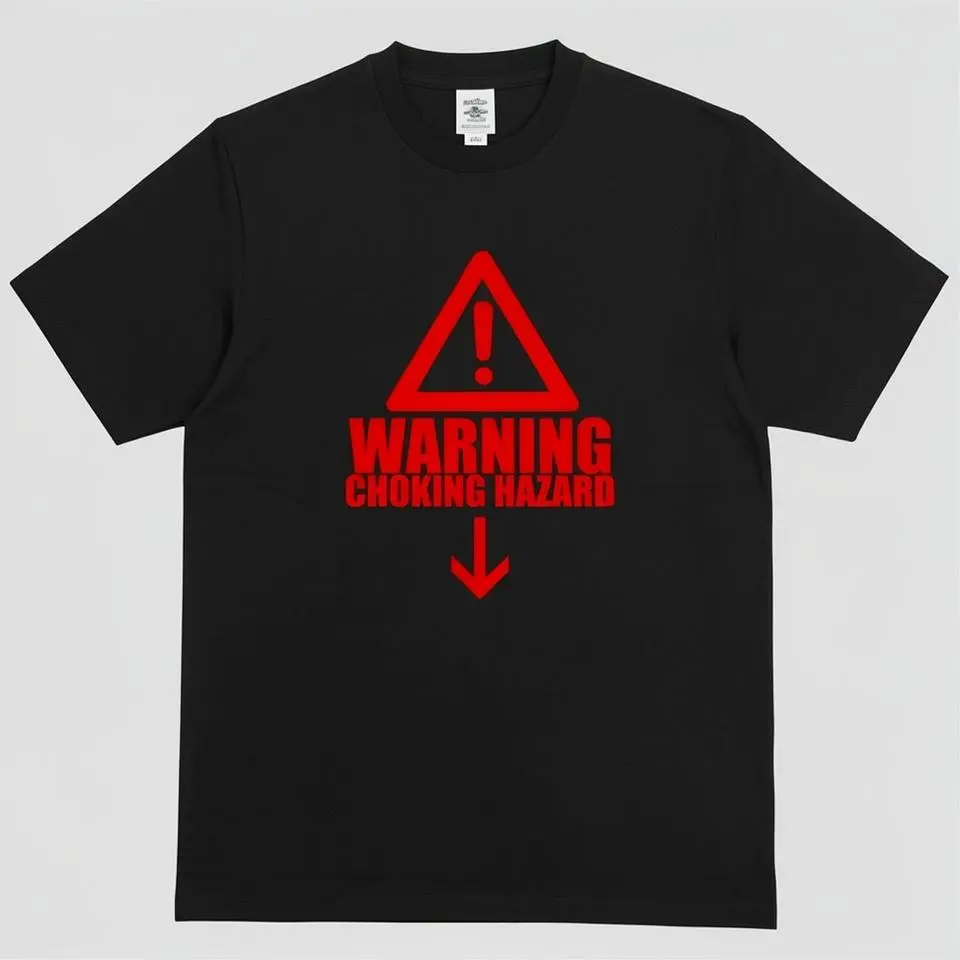 Men's Classic Fit Graphic Shirt - Unisex Menswear Heavy Cotton Casual Short Sleeve Top with "Warning Choking Hazard" Print