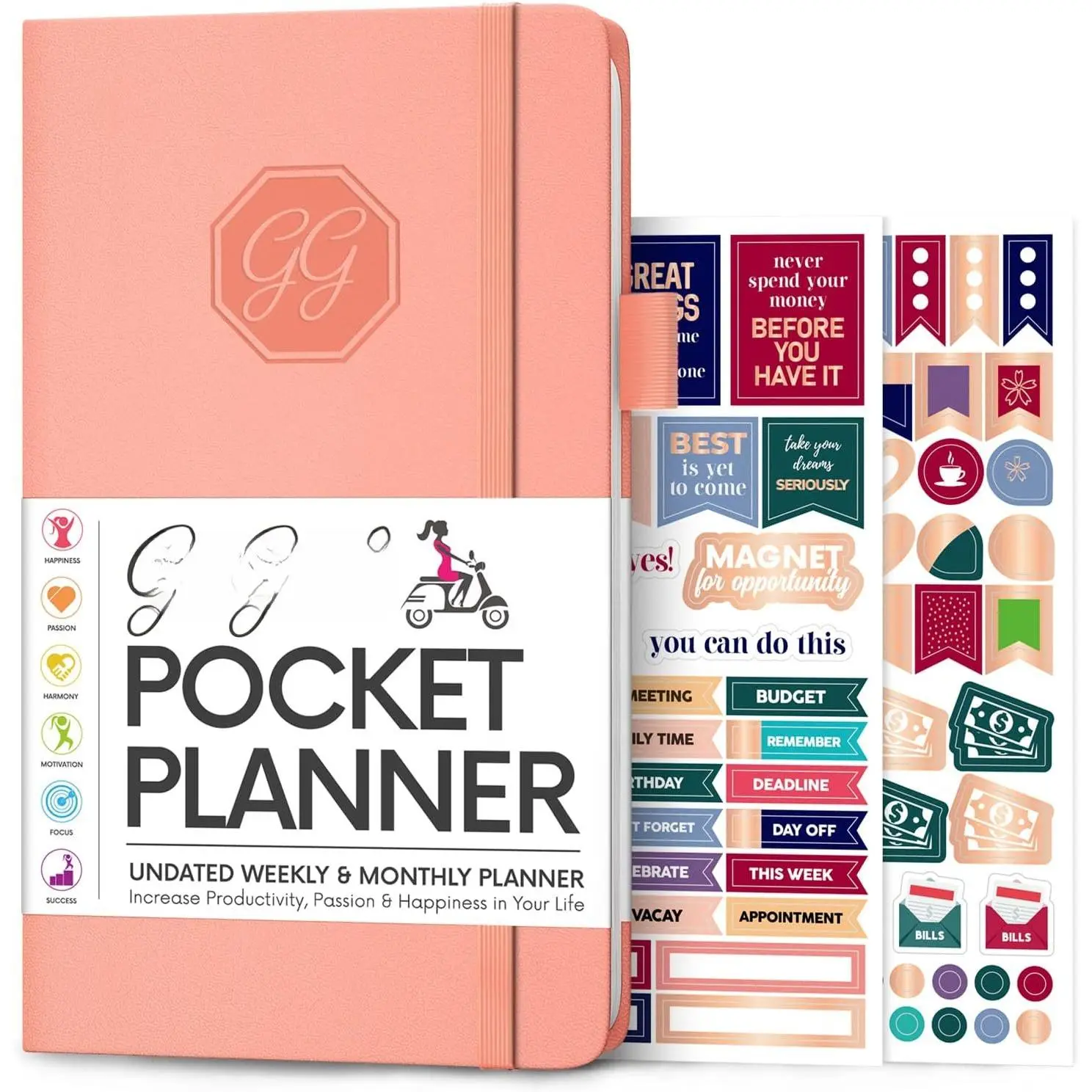 Planner and Organizer for Women – Pocket Weekly Planner, Goals Journal & Agenda for Time Management & Productivity. Undated (Peach )