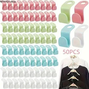50 Pack Foldable Plastic Clothes Hanger Hooks, Space-Saving Portable Multi-Layer Hanging Coat Connectors, Practical Wardrobe Storage Organizer Perfect For Sorting Garments In Bedroom, Living Room And Office Daily Clothing Arrangement