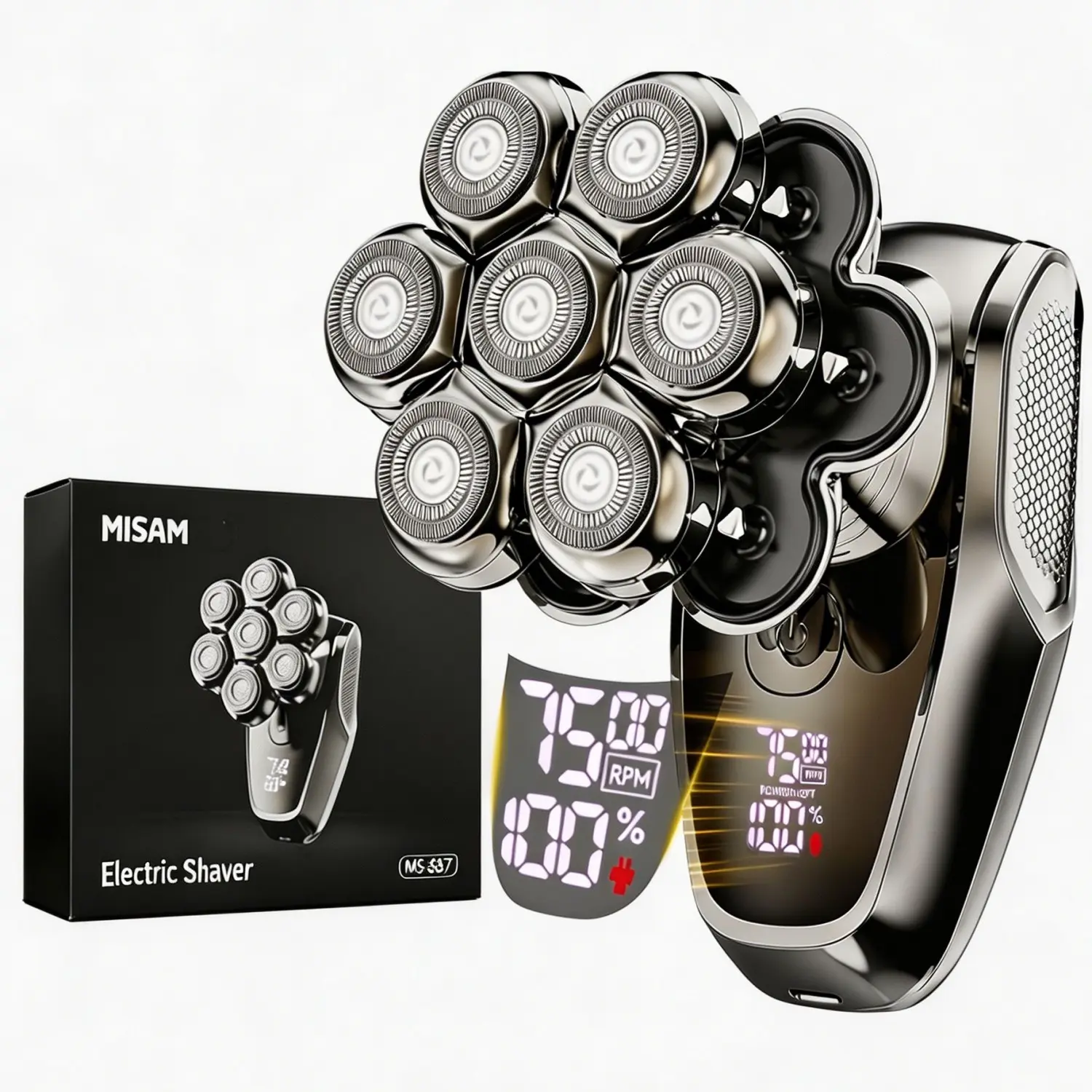 Head Shavers for Bald Men, 7D Detachable Electric Shaver, Smooth IPX7 Waterproof Electric Razor, Wet & Dry Bald Razor with Type-C Charge, LED Display with Fast Speed
