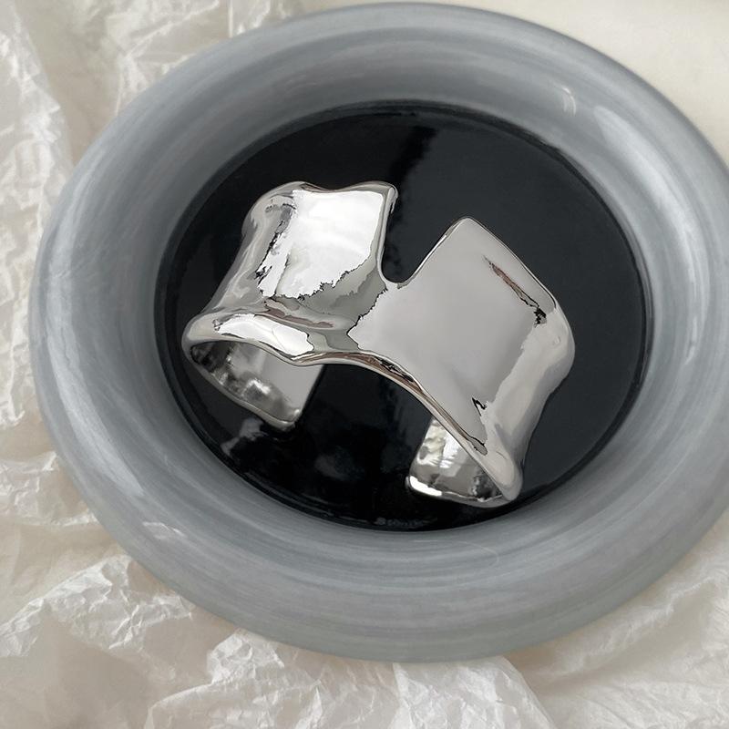 Silver Wide Cuff Bangle for Women, Minimalist Open Cuff Bracelet, Chunky Statement Jewelry for Daily Wear & Party