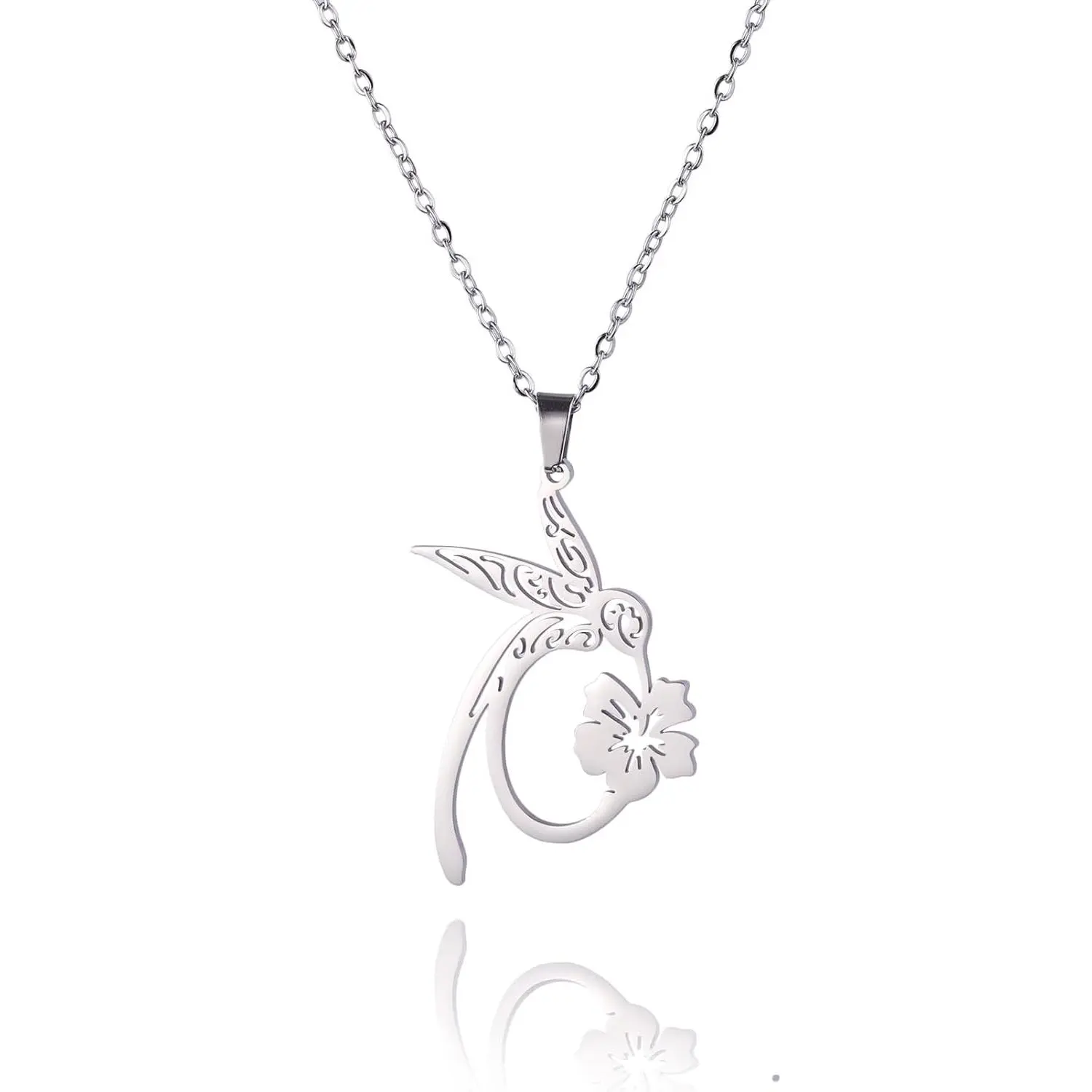 Women's Elegant Hummingbird Cardinal Pendant Necklace, Dainty Animal Bird Flower Jewelry with Chain & Link, Strong Brave Free Female Gift, Flowers, Gifts For Women