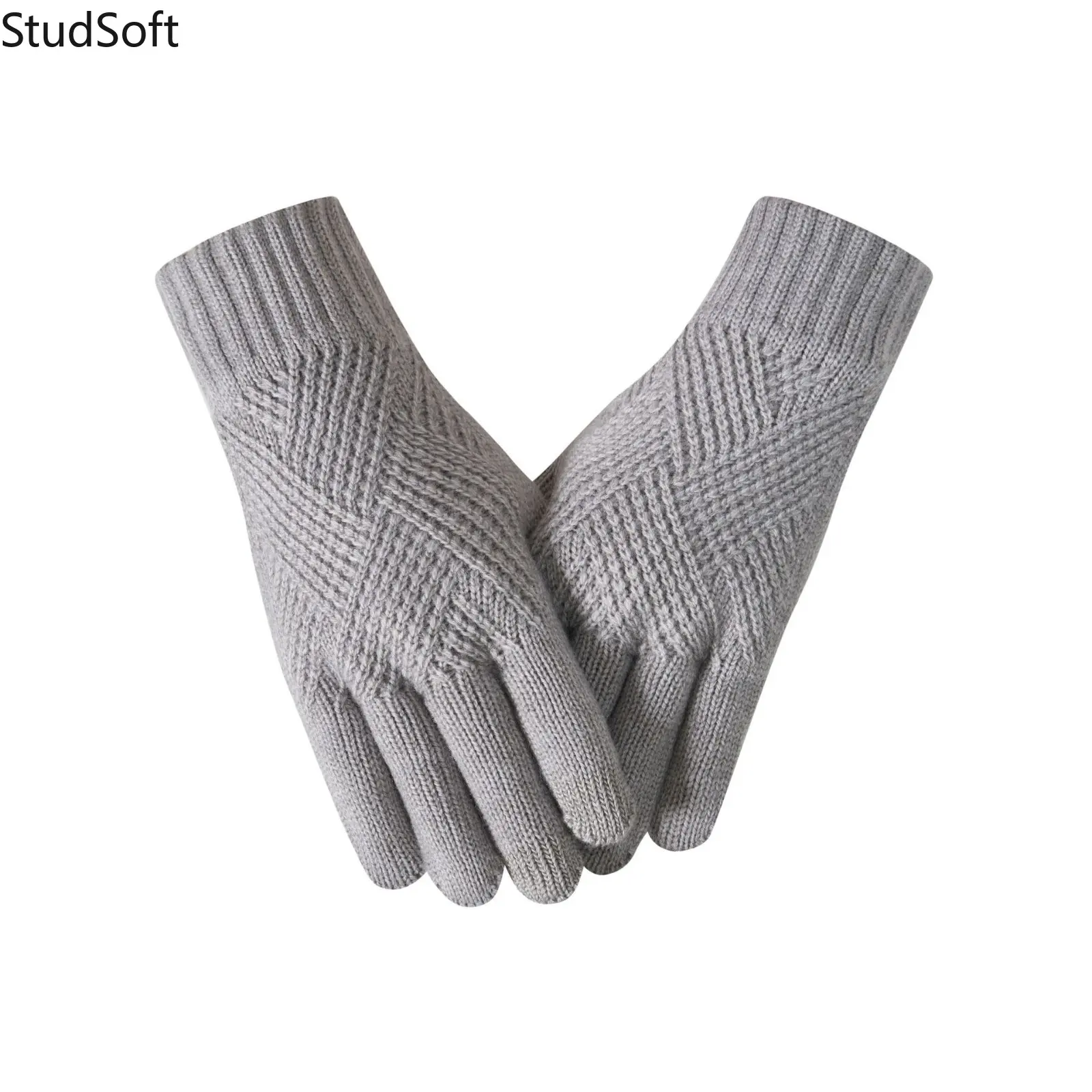 Unisex Winter Knit Mittens Pair - Touchscreen Safe, Elastic Ribbed Cuffs, Geometric Plaid, Soft Thermal, Casual Outdoor Driving Sports & Outdoor Hand Warmers, Knitted Fabric