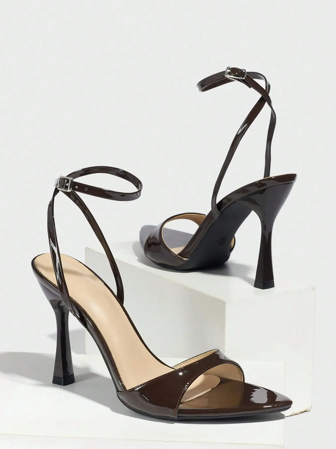 Women's PU Leather Pointed Toe High Heel Sandals, Adjustable Buckle Strap, Party Wedding Shoes, Evening, Daily Wear