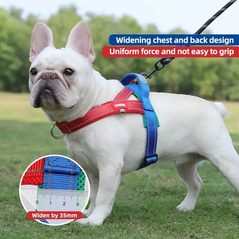 Y-shaped No Pull Harness/dog leash, Frenchie Harness, vest-style protection, soft and breathable, won't constrict the neck, leash for small to medium-sized dogs, anti-pull design, reflective, suitable for all sizes