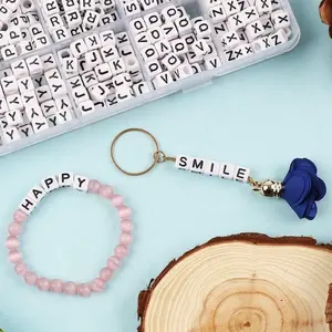 1440pcs Acrylic Letter Beads White Cube Sorted Alphabet Beads For Jewelry Making, Bracelets, Necklaces, Key Chains (6x 6mm)