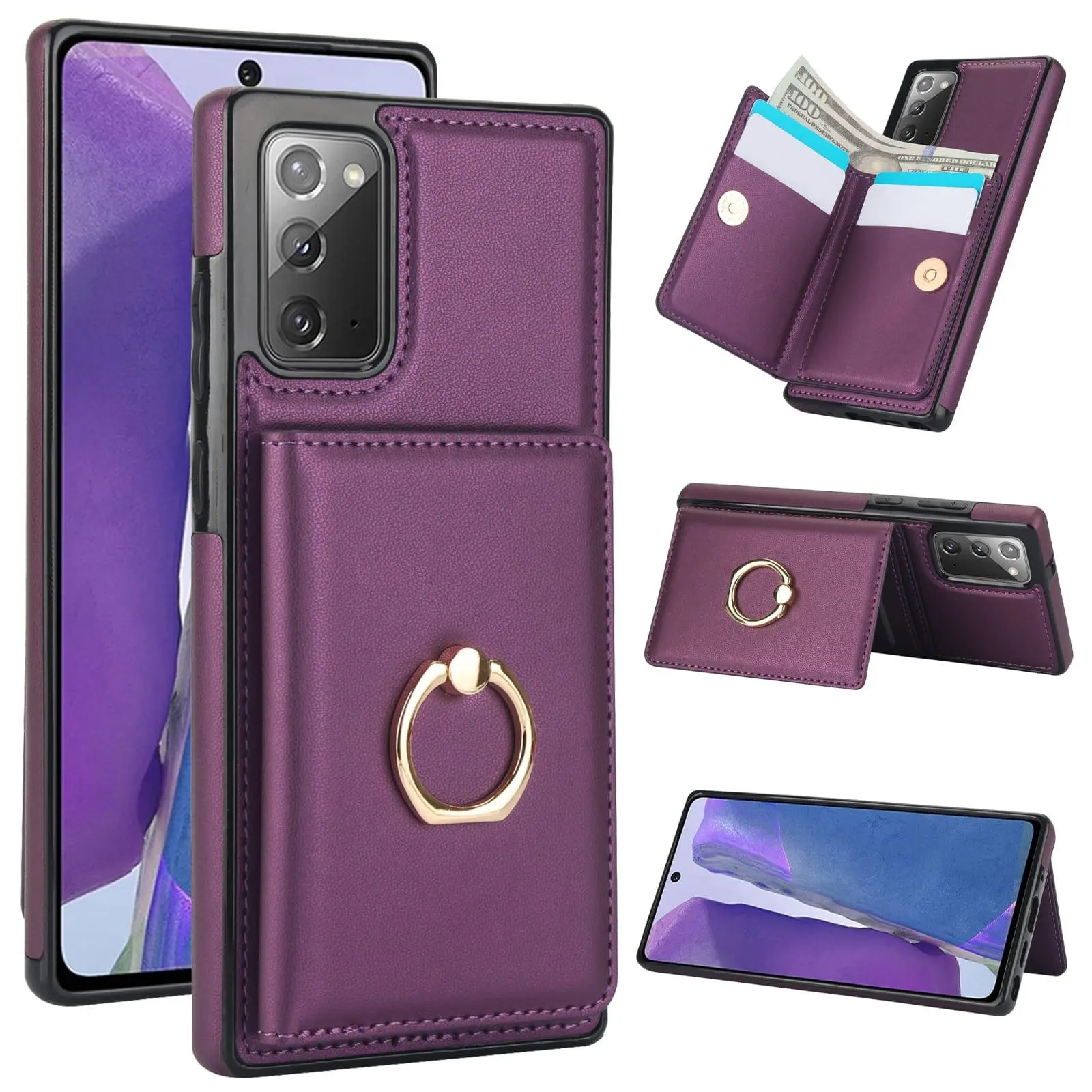 Wallet Case with Card Holder, 360° Rotation Ring Kickstand Magnetic Clasp and Durable Shockproof Cover for Samsung Galaxy Note 20 Ultra Note 20