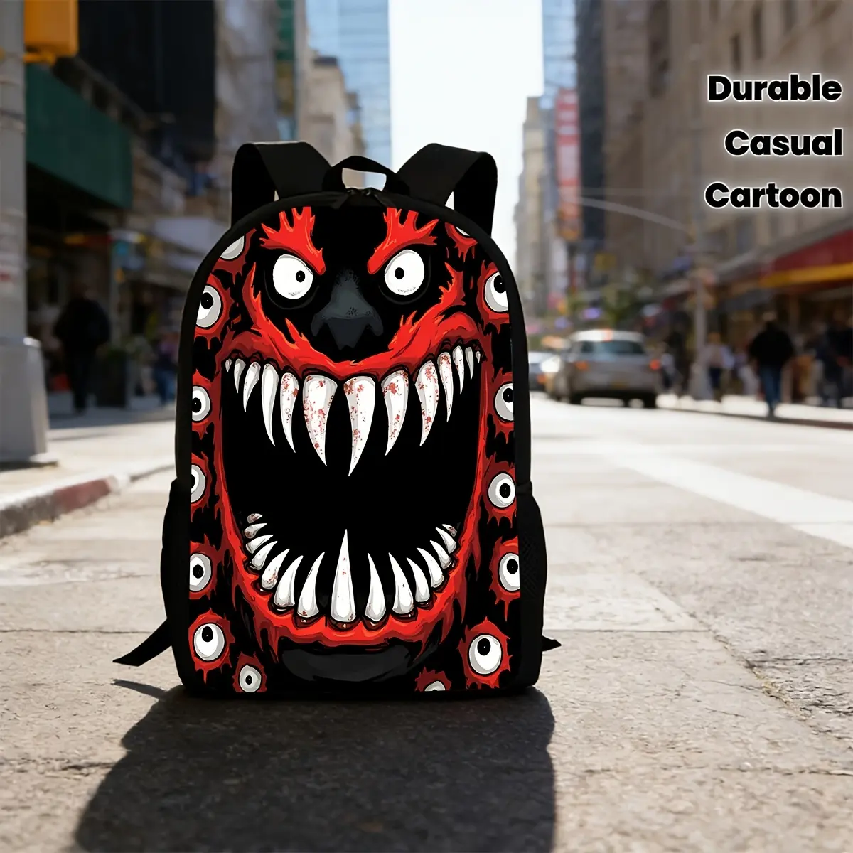 1pc Printed Venom Monster Eyes Polyester Backpack - Unisex Dual-Zipper New Fashion Backpacks for School, Large Capacity, Lightweight Multifunctional, Adjustable Shoulder Straps, Teenager Birthday Gift, Casual