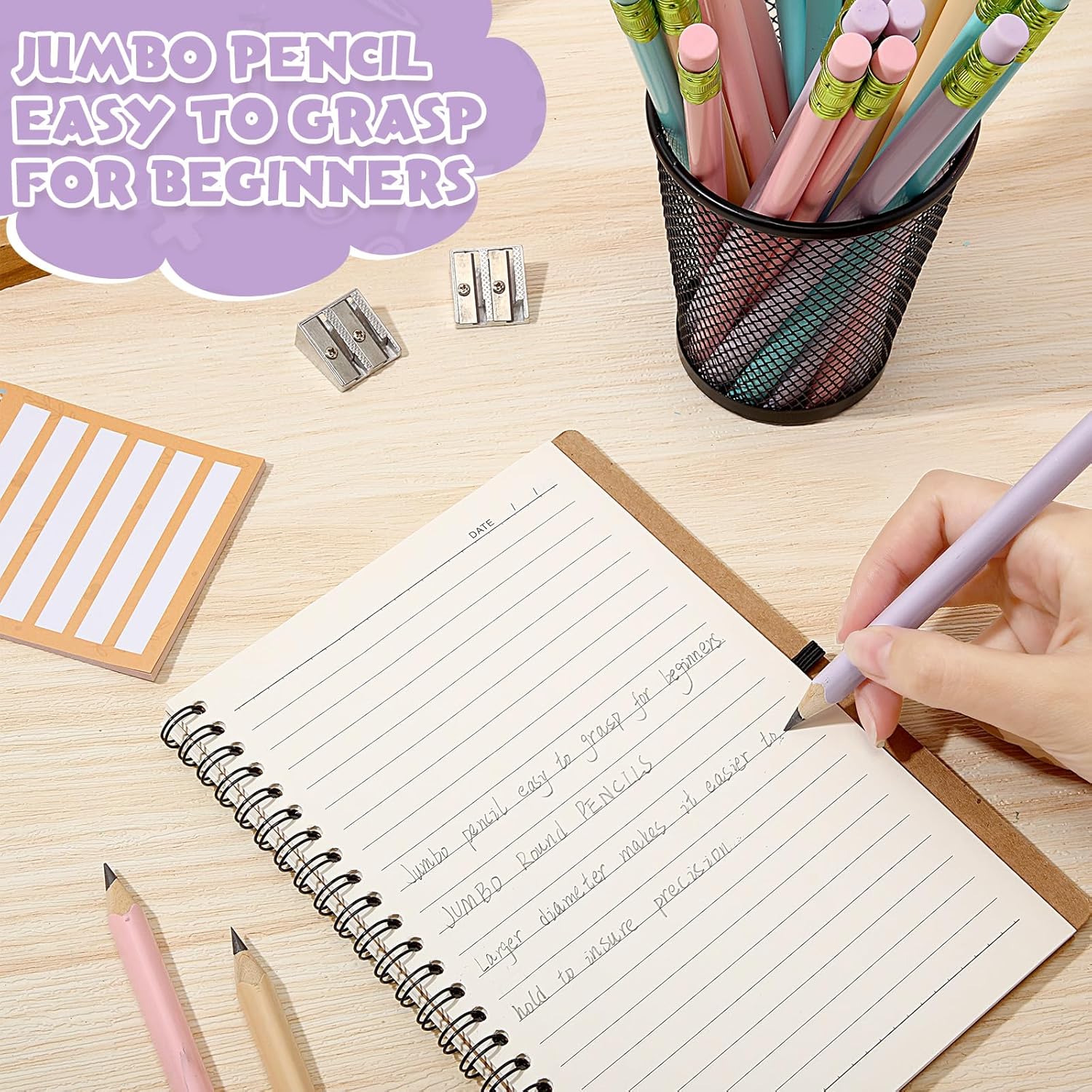 Jumbo Pencil Set (48 Pencils, 3 Sharpeners) - 10 mm Wide, 7.5 Inch Long Large Size Drawing Supplies for Preschoolers, Home & Office Use Jumbo Pencil Set (48 Pencils, 3 Sharpeners) - 10 mm Wide, 7.5 Inch Long Large Size Drawing Supplies for Preschoolers, Home & Office Use