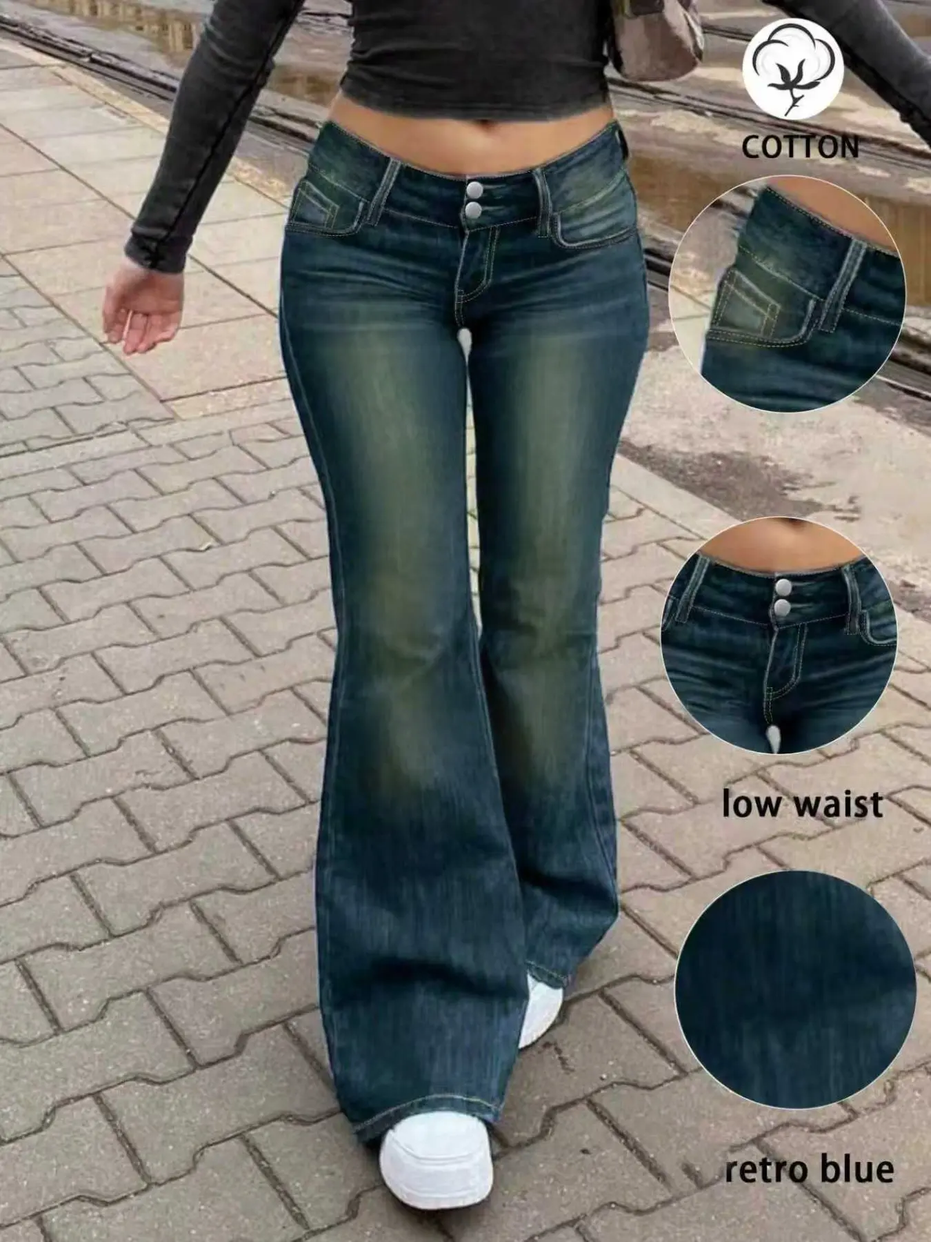 Fashionable Casual Daily Women's Versatile High Elastic Denim Jean Low Waist Flare Pants, Comfortable and Stylish, Perfect for Everyday Wear