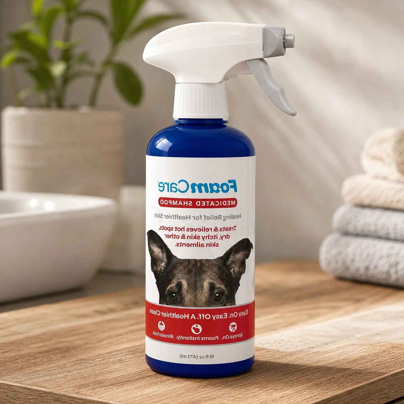 Instant Foaming Medicated Dog Shampoo - Spray-On Hypoallergenic Formula for Sensitive Skin, Safe for Dogs and Cats, 16 ozGift