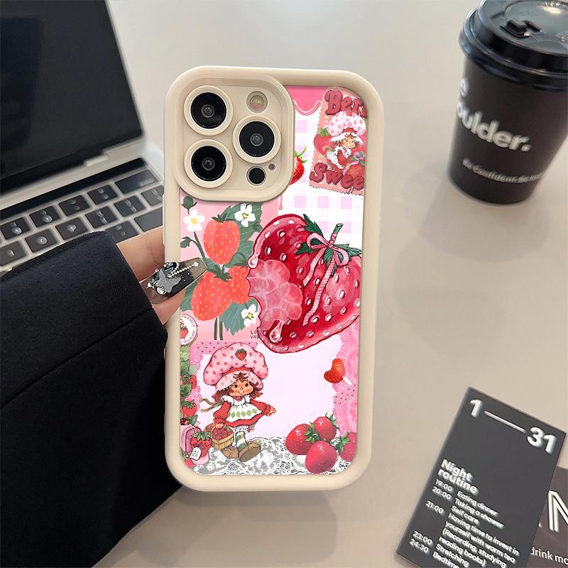 Strawberry Shortcake Pattern Phone Case, Soft Silicone, Fully Protected and Shockproof For iPhone 17 16 15 Pro Max 14 13 12 11 X Plus Air 17E Pink Girl Mini