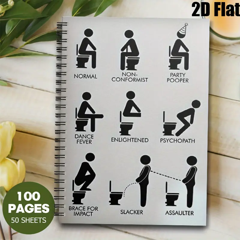 1 Spiral Coil Notebook, 5.7x8.26 Inch, Humorous Toilet Meme Design, Perfect for Daily Journaling, Office Humor Notes, Birthday Gift, Holiday Present, Funny Gag Gift for Friends, Coworkers, Party Favors, Daily Use Notepad [2D] Flat