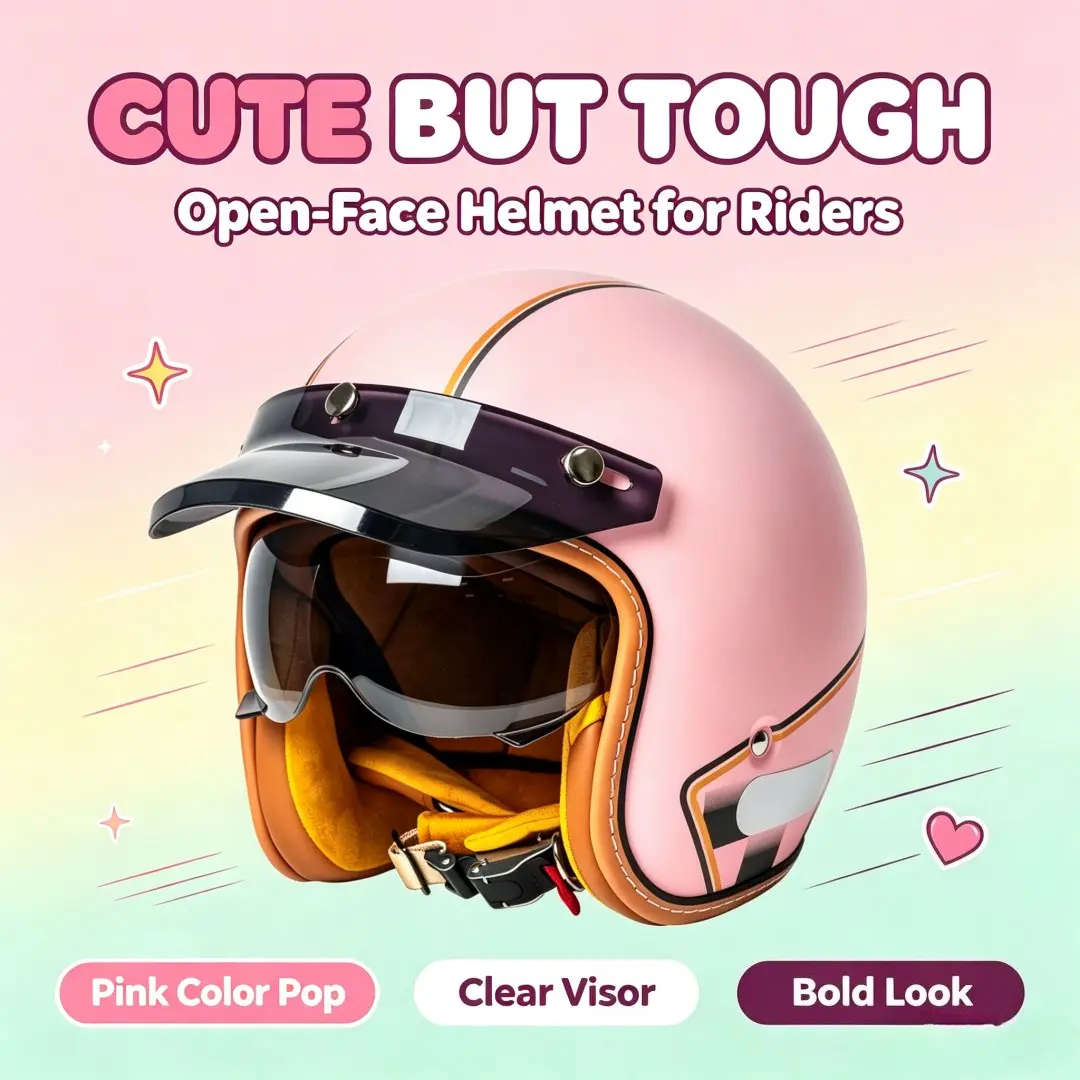 Sweet Cool Retro Motorcycle Half Helmet, High Aesthetic Female Riding Helmet, Stylish Bike Gear for Photoshoots
