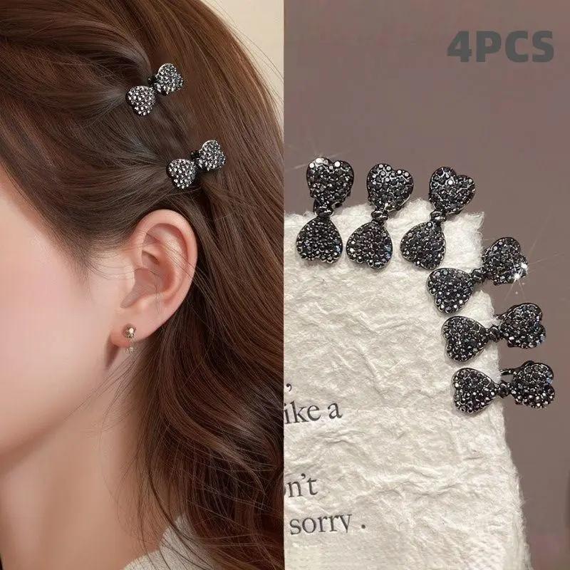 4 Pcs Forehead Hair Clips, Bang Clip, Side Clip, Duckbill Clip, Rhinestone Bow, Crystal Clip, Mini Bang Clip, Perfect Gift for Women