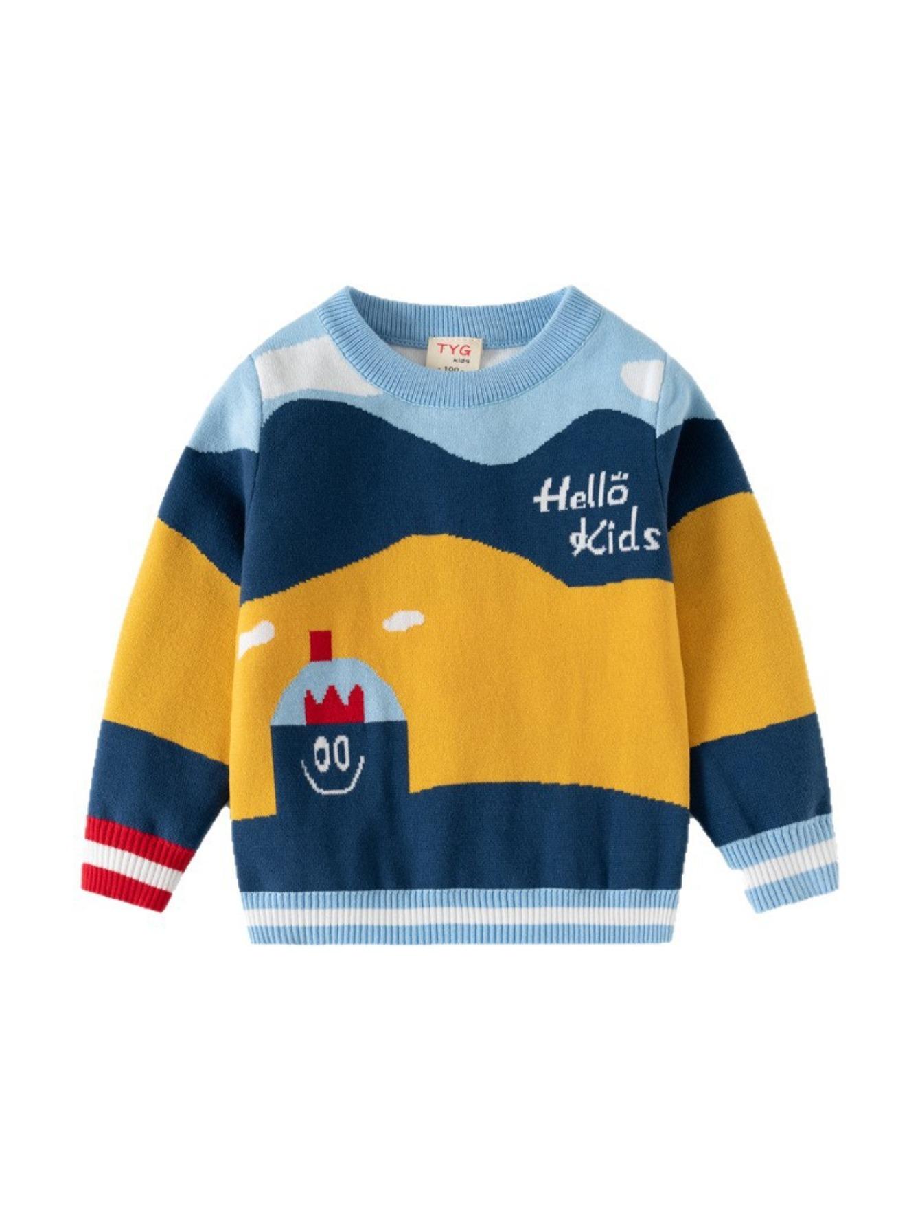 Boys' Chunky Knit Sweater - Thickened Winter Warmth with Double-Layered Insulation, Soft Stretchy Knit Fabric, Long Sleeve Round Neck Pullover for Indoor/Outdoor Play |     Cozy Casual Sweater for & Kids (Easy Overhead Design)