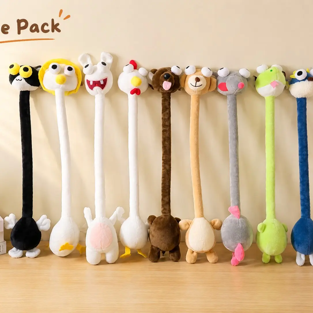 Mischievous Long Neck Animal Plush Pet Toy Keychain, Funny Quirky Stuffed Doll Bag Charm for Pets, Backpacks Keys and Holiday Gifts