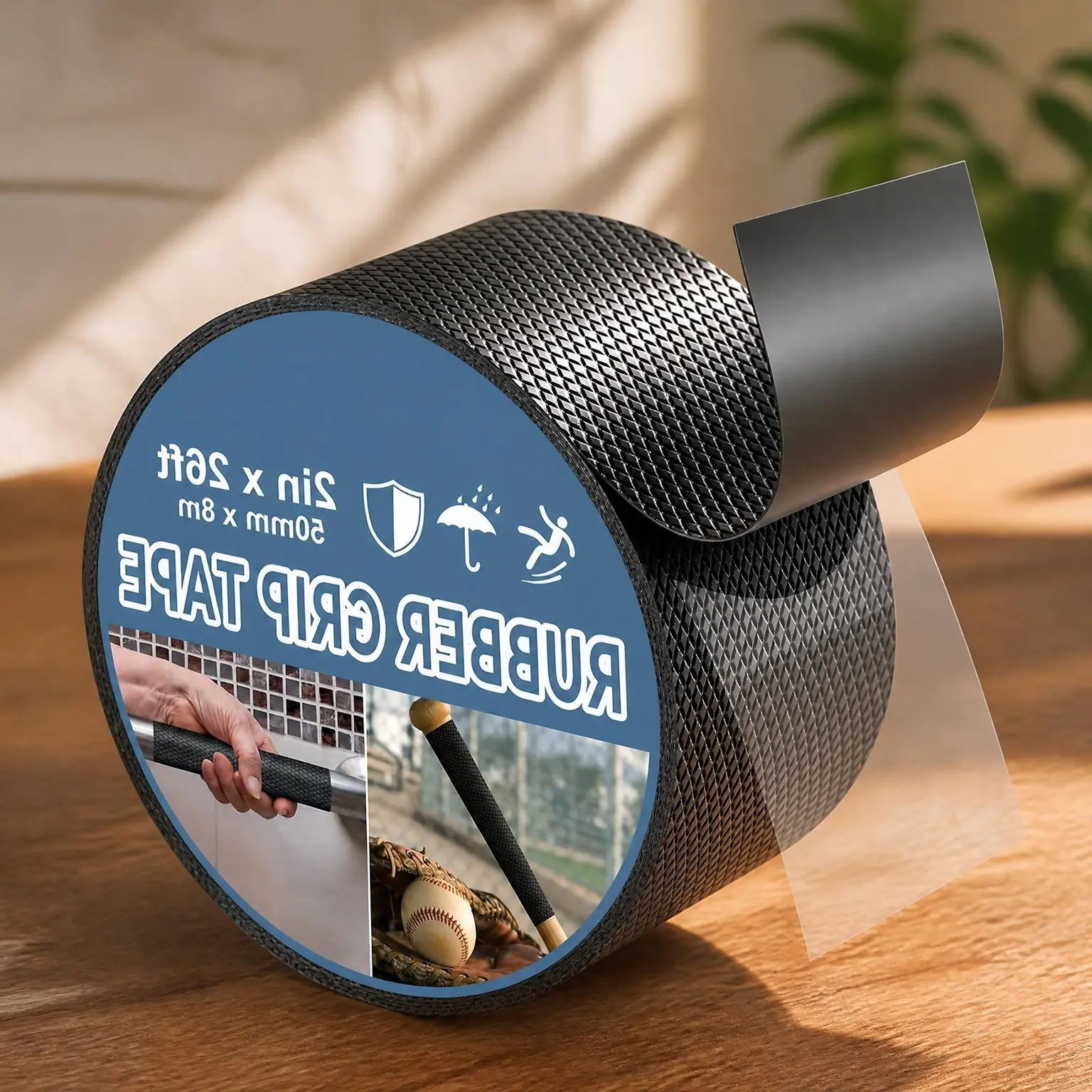 2 Inch x 26 FT Black Ultra-Thin Anti-Slip Rubber Grip Tape for Handles