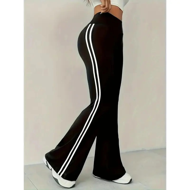 Female High Waist Women's Sports Sweatpants - Colorblock Bell Bottom Fitted Drapey Flare Leggings Style, Soft All Seasons Gym Workout Apparel, Machine Washable for Workout & Daily Streetwear
