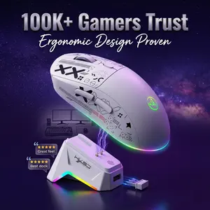 New Wireless Gaming Mouse with Magnetic RGB Charging Dock, BT/2.4G Wireless/Wired Mouse, Suitable for PC/Laptop/Mac, Long-Lasting Power, USB-C Charging, Modern Gaming Mouse | Smooth Movement, Speed, Optical Processor