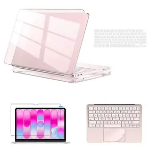 Aesthetic Pink 4-in-1 MacBook Air 13 Inch Protective Bundle, Clear Hard Shell with Keyboard Film Screen Protector & Trackpad Skin for School Work Daily Use