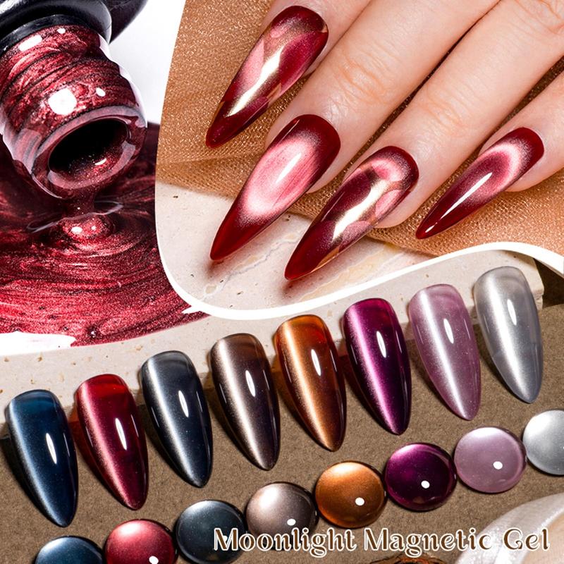 Gel Nail Polish Set, Magnetic Cat Eye Gel with 8 Mirror-Glass Colors, Soak-Off UV French Cat Eye Gel Nail Polish for Home or Salon Use, Valentine's Day Nail Supplies