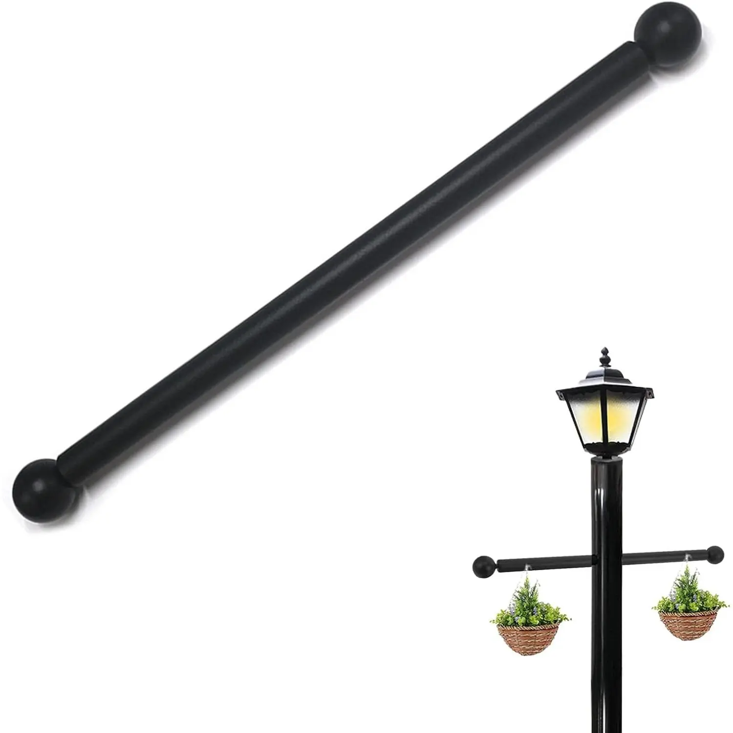16 Inch Steel Lamp Post Cross Arm Ladder Rest with Removable Knobs, Black Replacement for Outdoor Lamp Posts Pole Light