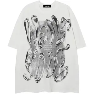 Vamtac Mens Liquid Metal Graphic Tees Vintage Cotton T Shirts Y2k Oversized Tee Shirts Summer Tops