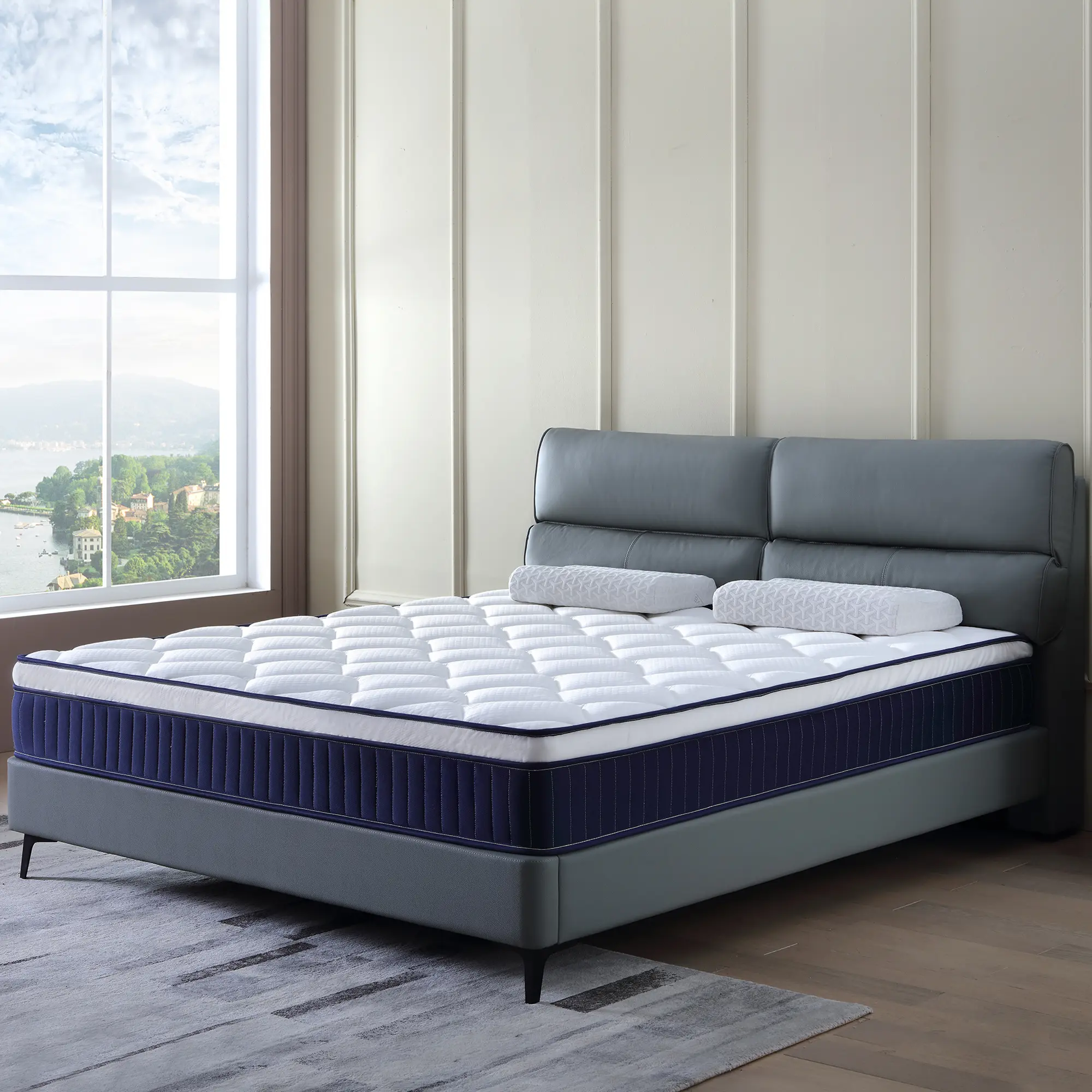 ARCH Queen Size 10-Inch Hybrid Mattress in a Box, Rectangular, Foam+Spring with Pocketsprings, Medium Firm, CertiPUR-US Certified, Fiberglass Free, Pressure Relief, Motion Isolation, Bedroom Use, Blue+Brown+White Color Option