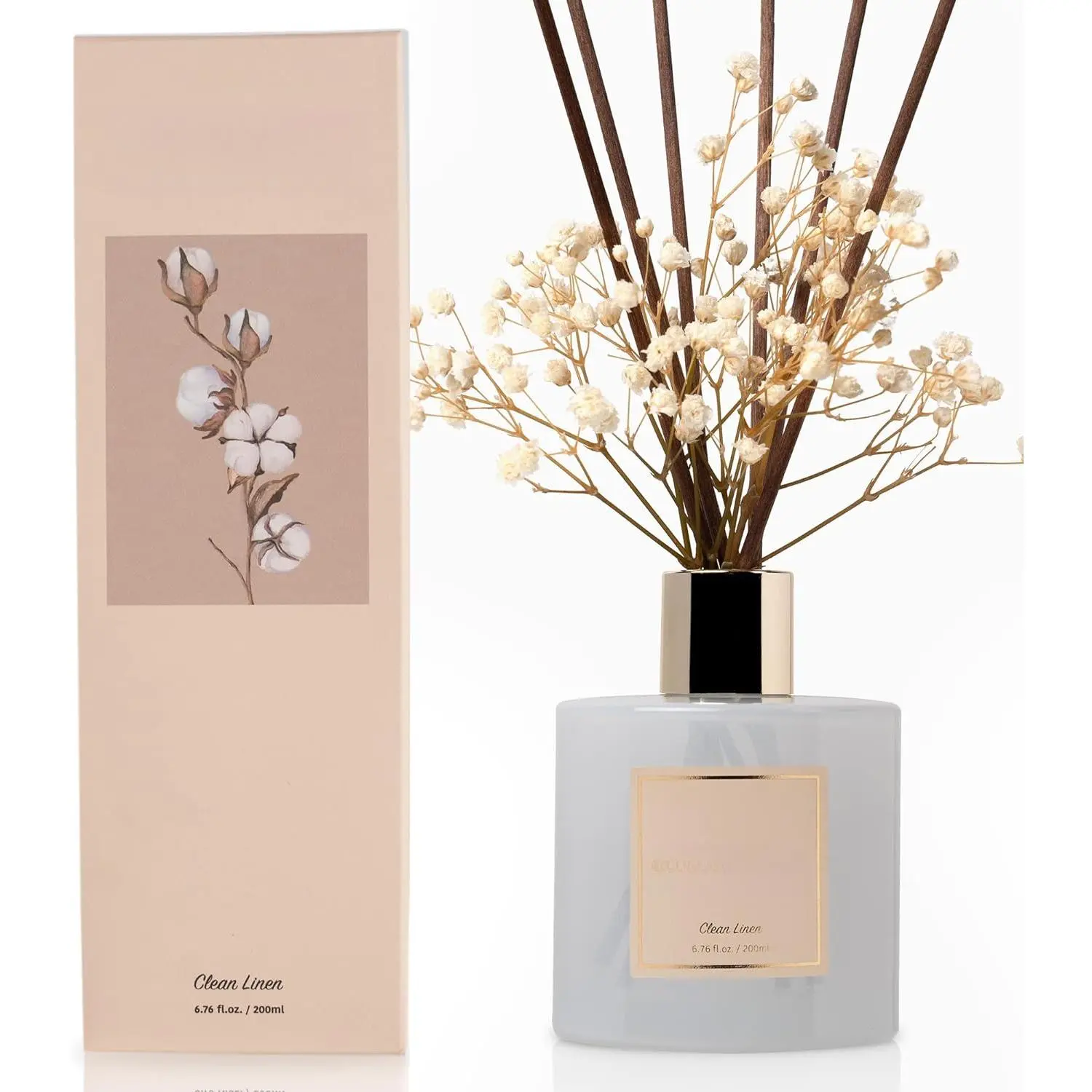 Reed Diffuser Set, Clean Linen 6.7 fl oz Scented Diffuser with Sticks Home Fragrance Reed Diffuser for Bathroom Shelf Decor