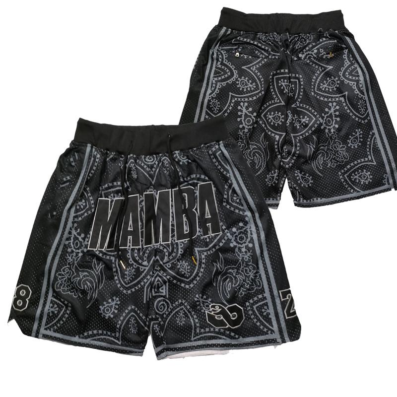 MAMBA 2025 Black Basketball Shorts with Floral and Plant Design, Four Pockets, Sewing Embroidery Covered, Big Size, High Quality, Outdoor Sports Pants Athletic Wear