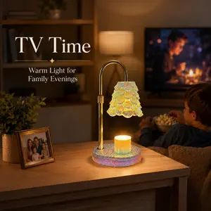 Electric Candle Melting Lamp with Adjustable Height, Built-In Timer & Dimmable Glow, Decorative Glass Wax Warmer for Scented Jar Candles, Includes 2 Halogen Bulbs, Elegant Light for Bedroom, Living Room & Home Styling