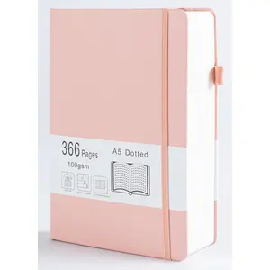 Thick  Notebook with 366 Numbered Pages, A5 Dotted Journal for Writing with 100GSM Dot Grid Paper, Hardcover Leather Notebooks for Women Men School Note Taking Office Work Diary, 5.7"x8.3" Blush