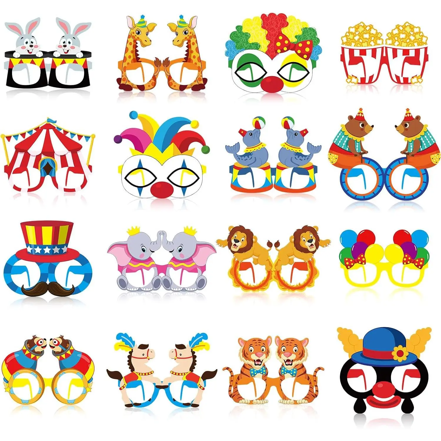 16 count Circus Party Decorations Clown Glasses Carnival Photo Booth Props for Birthday  Shower Supplies