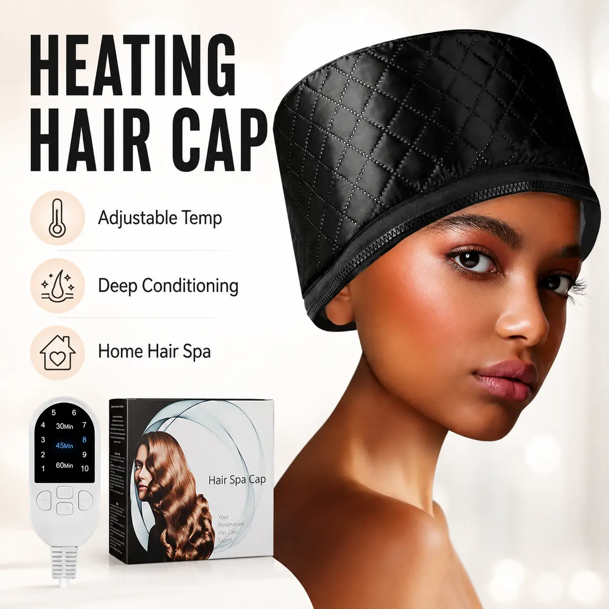 Adjustable Electric Hair Heating Cap for Deep Conditioning Treatments, Portable Steam Hair Bonnet for Hair Masks, Moisture Care, Home Beauty Spa & Thoughtful Gift for Women
