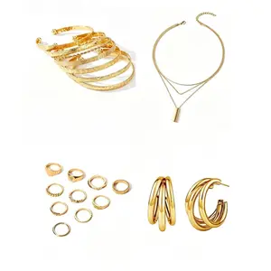 A multi-piece stylish retro bohemian necklace earrings bracelet ring set