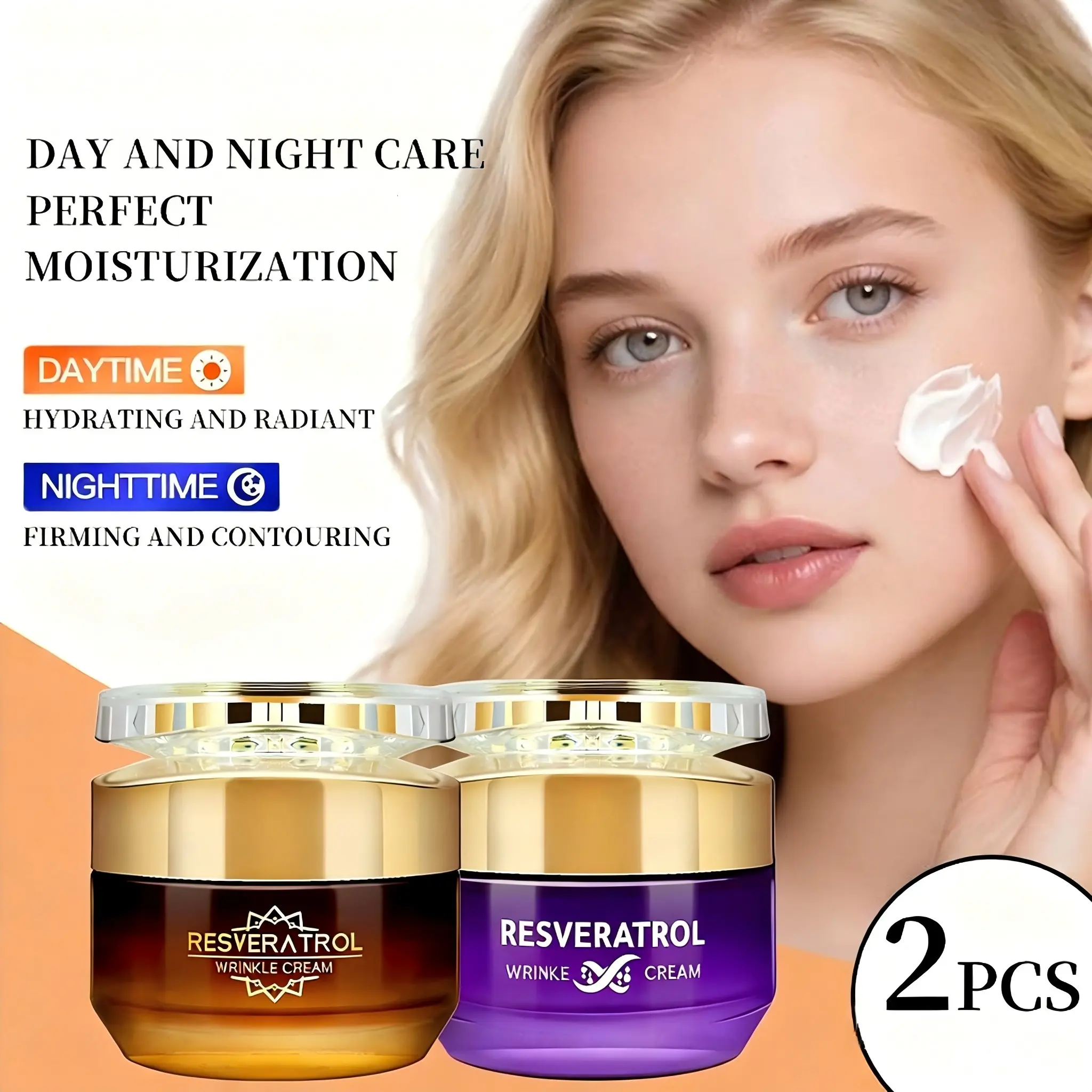 2-Piece Resveratrol Face Cream Set, Hydrating Hydrate Night & Day Moisture Moisturizer, Contains Niacinamide, Ceramides, Ha, Collagen, Aloe Vera