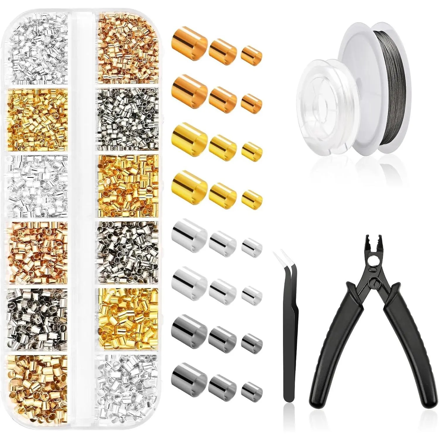 4160 count Crimping Beads for  Making with Crimping Pliers Suitable for Making DIY  Such as Necklaces Earrings and Bracelets (3 Sizes 4 Colors)