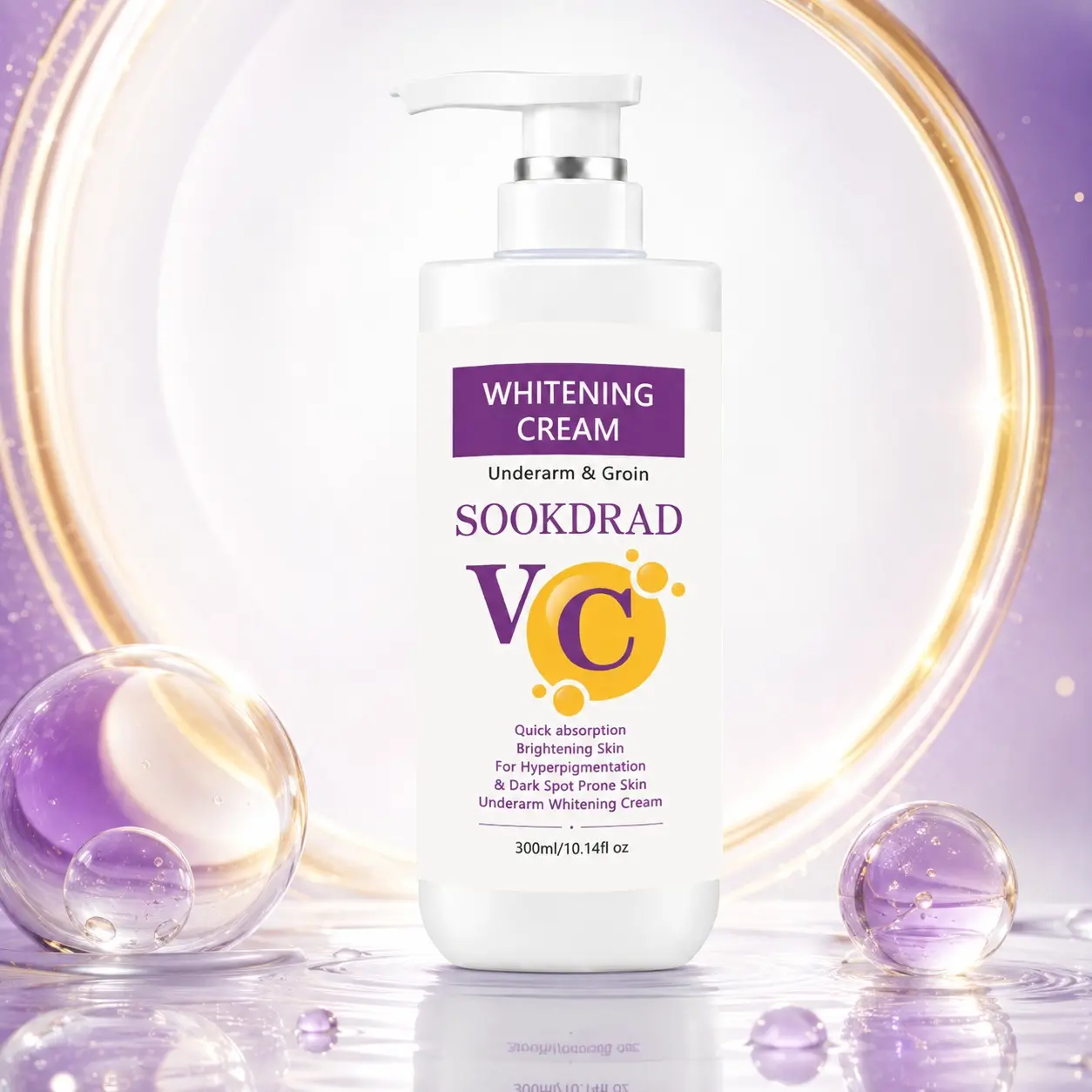 Whitening Cream, VC, quick absorption, brightening skin, for hyperpigmentation, dark spot prone skin, underarm, groin, 300ml/10.14fl oz