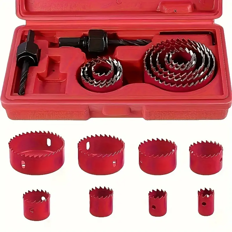 8pcs Hole Saw Kit With Case For Plastic PVC Drywall Gun Drills Hand Drill Hole Expansion Woodworking DIY 3/ 4" To 2-1/ 2" (19mm To 64mm)