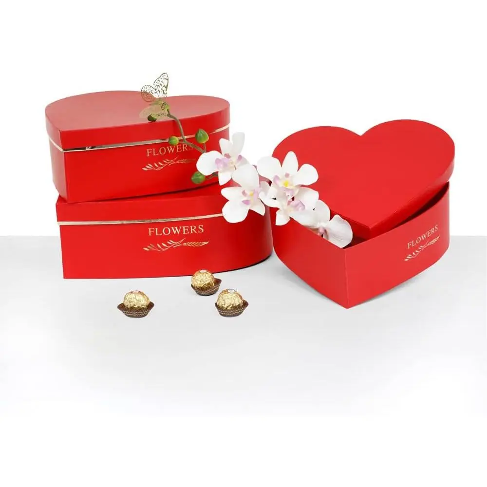 Set of 3, Heart Shaped Flower/Gift Boxes (Red)
