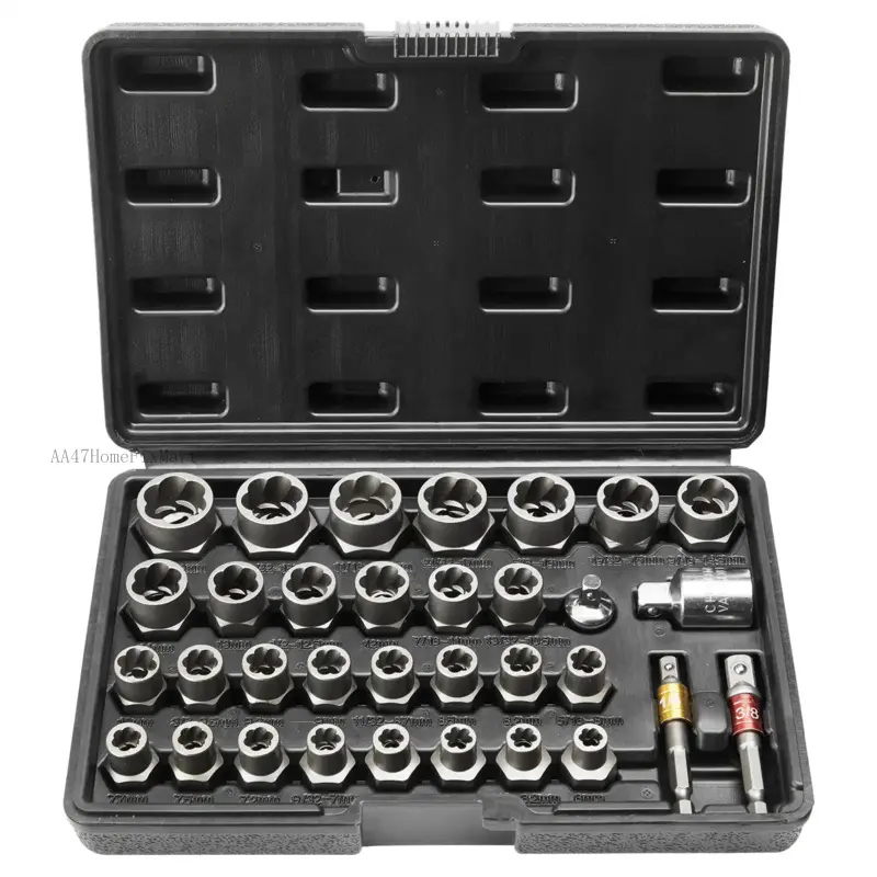 Bolt Extractor Set, 29-Piece Bolt and Nut Remover Set, 6mm to 10mm, 13/32" to 3/4", CR-MO Steel Extraction Socket Set with Storage Case, for Removing Damaged Rusted Bolts, Nuts and Screws   Super Brand DayAA47HomeFixMart