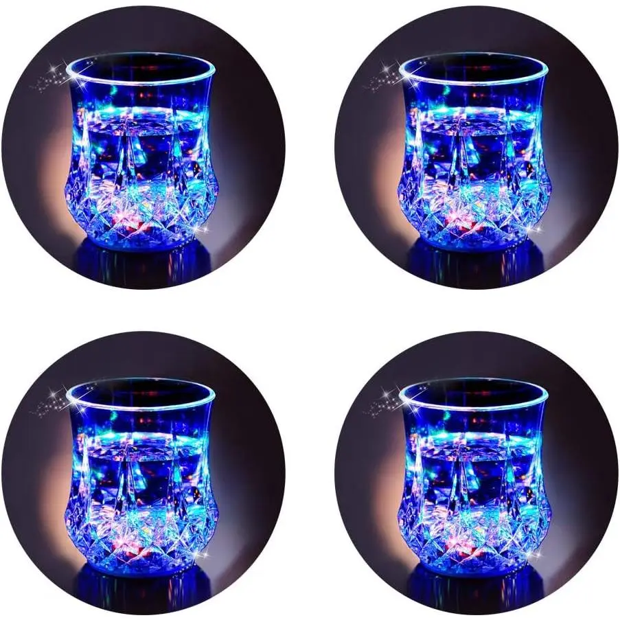 LED Cups 4 PACK Flashing Light up Automatic Water Activated Color Changing    Cola Juice Drinkware Mugs Shot Glass for Bar Disco Night Club Party Halloween Christmas, Set of 4